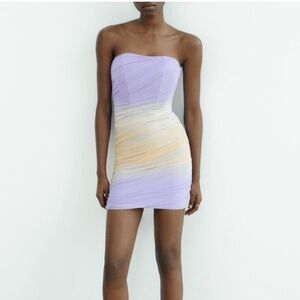 Zara Purple and Cream Strapless Tulle Mini Dress